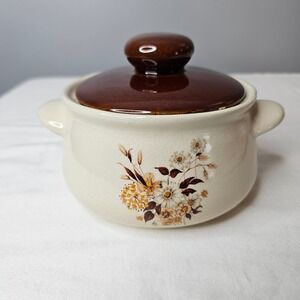 Vtg Woolworth Country Bouquet Floral Stoneware Soup Onion Casserole Dish w/ Lid